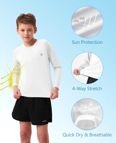 Boys Girls Long Sleeve Sun Shirts Rashguard UPF50 UV Quick Dry Athletic Hiking Fishing Golf Workout Play Water Size 6-144