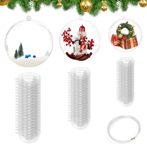 badaren 30 Pcs Bolas de Navidad Transparentes de Plástico, Bolas de Plástico Transparentes con Agujero para Colgar, Bolas de Plástico para Rellenar para Decoración de Fiestas- Diámetro 5/6/7cm