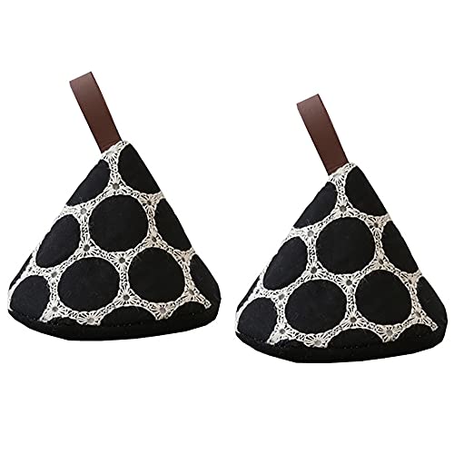 三角鍋つかみ 2枚セット 耐熱ミトン オーブンミトン おしゃれ かわいい 北欧風 キッチンミトン 鍋蓋 左右兼用 収納便利 (ブラック)