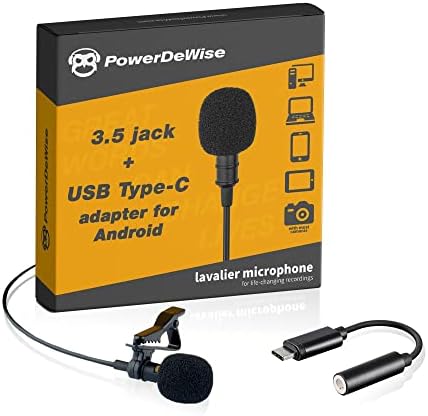 PowerDeWise Upgraded 2023 Type-C Lavalier Microphone with Adapter - Omnidirectional USB C Lav Mic for Android, PC, Mac, Recorders - YouTube Interview Vlogging ASMR Dictation