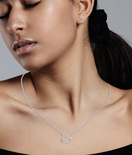 Hello Kitty Sanrio Womens Lab Created Diamond Bow Necklace 18" - Sterling Silver Silhouette Necklace Official License3