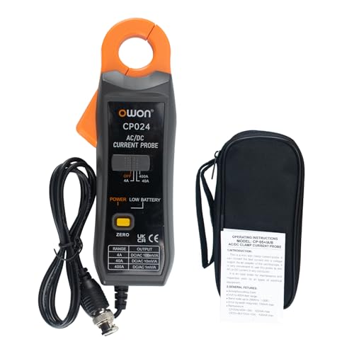 – CP024 AC/DC Current Clamp Probe for Oscilloscope, Current Tester Clamp Meter 200KHz Bandwidth 1mV/10mA 400A Relative Zero Correction with BNC Type Connector