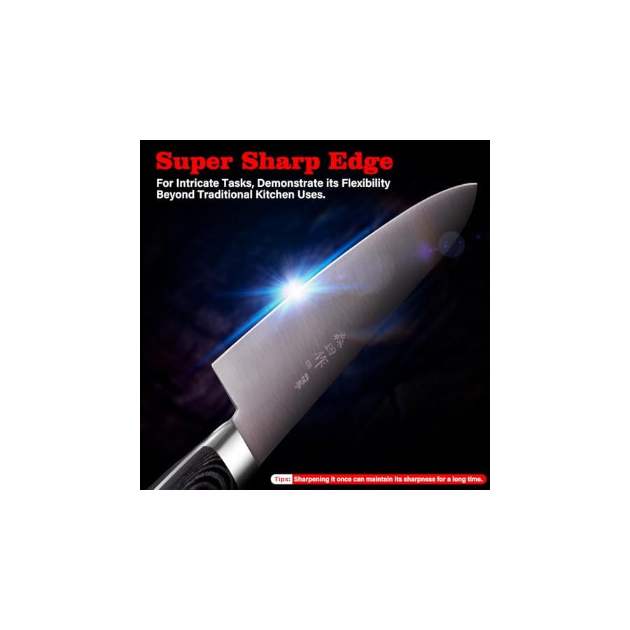 Japanese-Chef-Knife-95-inches-Professional-Sushi-Knife-with-Black-Ergonomic-Handle-Sharp-Japanese-Knife-Japanese-Gyuto-Knife-for-Household-or-Work Sumteene Japanese Chef Knife 9.5 inches, Professional Sushi Knife with Black Ergonomic Handle, Sharp Japanese Knife, Japanese Gyuto Knife for Household or Work