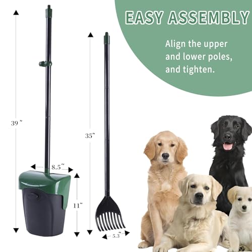 Image of ienjoyed Pooper Scooper Large Swivel Bin & Rake with 160 Waste Bags,Heavy Duty Dog Pooper Scooper with Bag Attachment for Dogs, Long Handle Poop Scooper with Lid for Yard, Grass, Gravel(Dark Green)