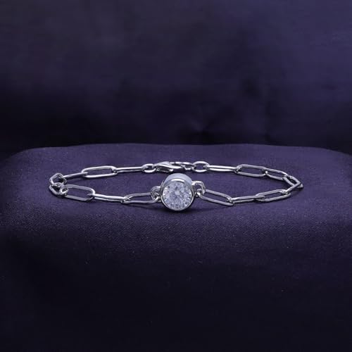 SAVEARTH DIAMONDS 3/4 CT 6MM Round Cut Lab Created Moissanite Diamond Solitaire Paperclip link Bracelet For Women In 14K Gold Over Sterling Silver Size : 6 to 7.5 Inch, (0.75Cttw)3