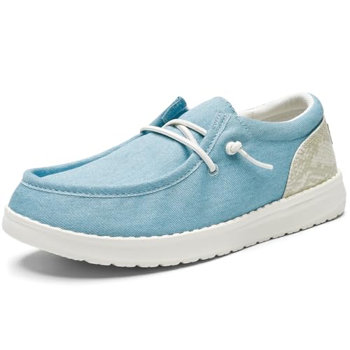 Image of STQ Women's Slip on Boat Shoes with Arch Support Comfortable Canvas Loafers for All Day Standing Light Blue US 8.5