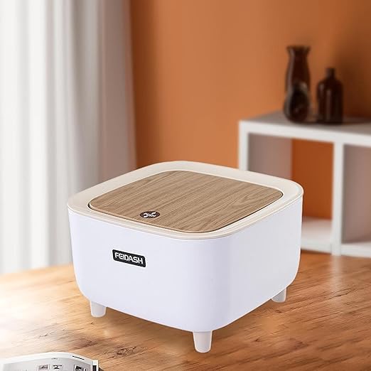 Image of Free-standing Garbage Can, Press Type Trash Can With Lid, Mini Trash Can, Office Small Waste Paper Bucket, Garbage Can, Dresser Countertop Rubbish Can (White)