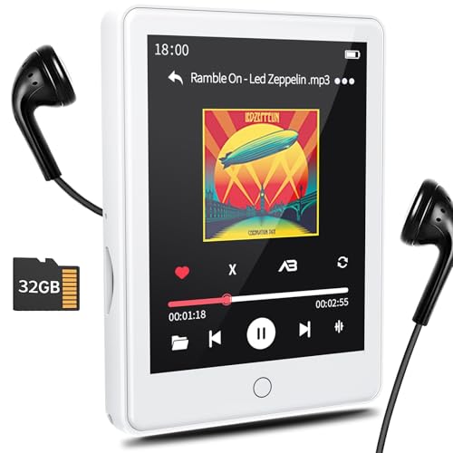 Lettore MP3 da 32 GB Bluetooth 5.3 con schermo touch screen da 2,8 pollici, altoparlante incorporato, lettore musicale HiFi senza fili, con radio FM, registrazione, E-Book, supporto fino a 128 GB.
