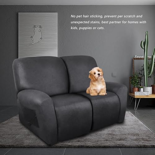 Image of molasofa Loveseat Recliner Slipcover 6-Pieces Stretch Leather Like Recliner Sofa Cover for 2 Seat Dual Reclining Loveseat Couch, Furniture Protector with Elastic Bottom (Charcoal Grey)