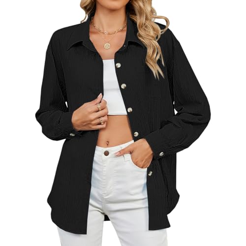 TMEOG Hemdbluse Damen Hemd Langes Blusen Hemdjacke Langarm Overshirt...
