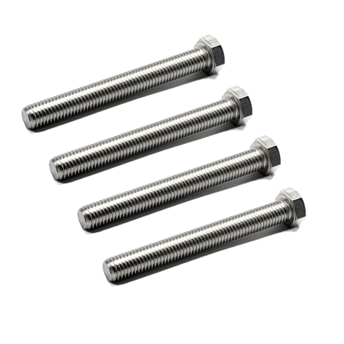 Image of M8 x 80mm Hex Bolts 304 Stainless Steel Hex Bolt 3.15 inch Length Fully Threaded Hex Tap Bolts Hex Head Screw Bolts 4Pcs Silver Tone
