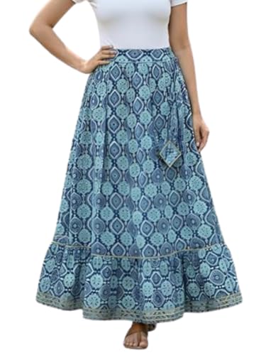 Image of GRECIILOOKS Women's Casual Summer Beach Skirts | Maxi Skirt for Women High Waist | Boho Ethnic Flared Skirts | Indian Long Skirt Rayon Printed | Elastic Waist Long Skirt's for Women