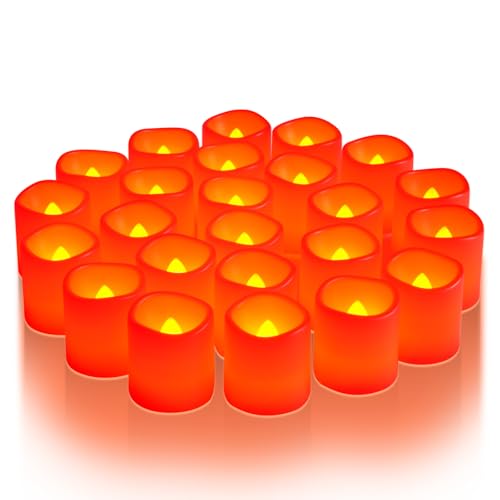 Image of Homemory 12Pack Red Flickering Flameless Votive Candles, 200+Hour Electric Fake Candles, Battery Operated LED Tealight for Wedding, Outdoor, Table, Festival (Warm White,Battery Included)