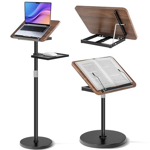 LASUK 2 in 1 Floor Book Stand for Music Sheet Recipe Laptop Black