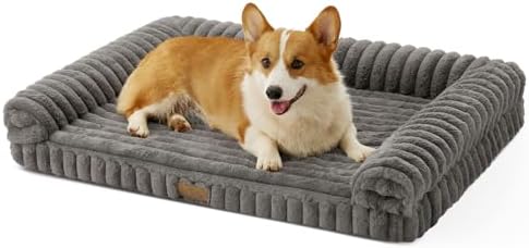 COZY KISS Orthopädisches Hundebett Grosse Hunde, 91x69x17cm, Waschbar, Grau | Wasserdichtes Hundesofa mit Eierkarton-Schaum, Weichem Kunstfell & Cordbezug Hundebetten, Abnehmbar &