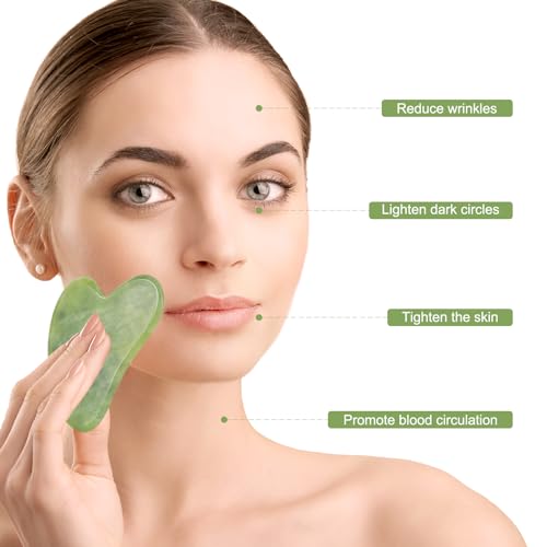 Image of Jade Stone Gua Sha Massage Tool Set Larger Guasha Board with Handle Muscle Scraping Massage Tools Facial Anti Cellulite Spa Acupuncture Tools for Back Neck Face Leg Massage, Lymphatic Drainage