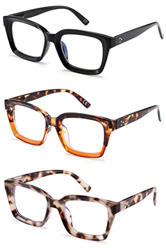 ZUVGEES 3-Pack Oversized Reading Glasses for Women (Black+Grey Leopard+Leopard,2.00), 3 Pack(black+grey Leopard+leopard)