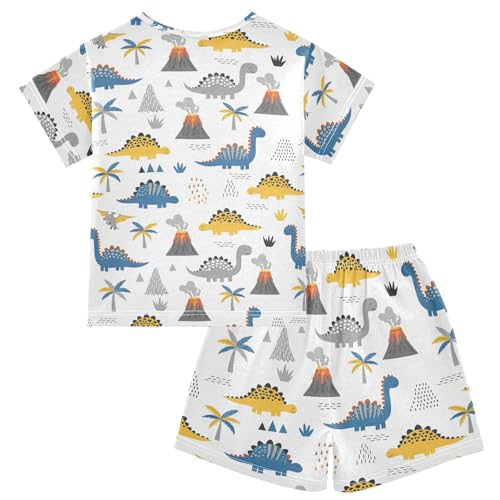 Dinosaur Volcano White Pajama Set Short Sleeve Pajamas Shorts Sets Cotton PJS 2 Piece Clothes Set2