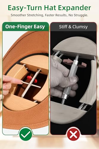 Image of Cowboy Hat Stretcher for Fitted Hats Large Size Cowboy Hat Stretcher 4-Way Extender Thick Beech Wood Hat Shaper for Baseball Jack Caps Fedora Hats Expander Easy to Stretch with Handle 21.6-26.7in