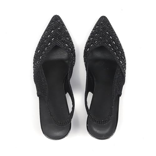 Women's Rhinestone Slingback Pumps, Red Crystal Embellished, Block Heel, Pointed Toe3