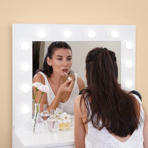 TUKAILAI witte kaptafelset met verstelbare ledlampen, spiegel, 2 grote laden en kruk - Image 7