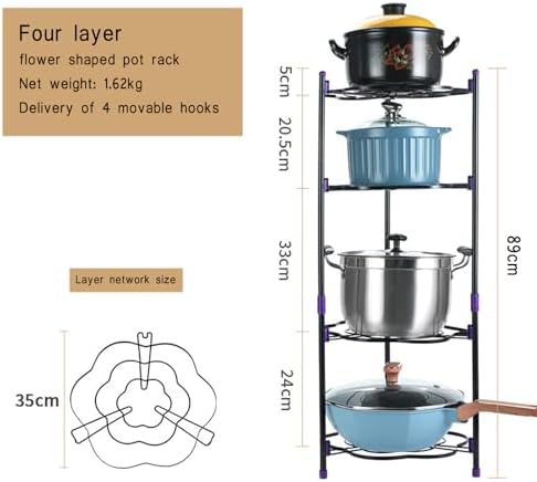 Pot & Pan Organizer Stand | Pan Rack for Storage | Saucepan Holder for Kitchen | Pots and Pans Storage Solution | Pan Stand with 6 Hooks | Space Saving Cookware Organizer Rack
