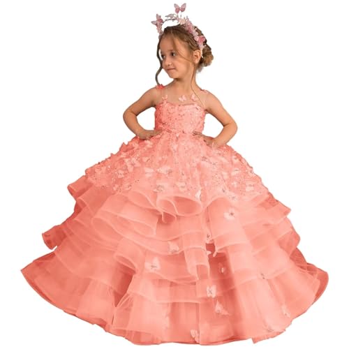 Tulle Flower Girl Dress 3D Butterfly Pageant Dresses Lace Applique First Communion Dress for Girls