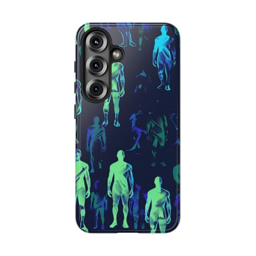 Coque rigide brillante Samsung S25 antichoc au motif figures humaines fluo vert