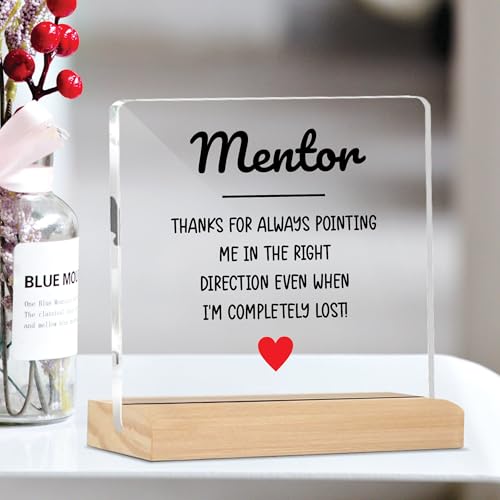 Image of Giftplease Mentor Plaque with Wooden Stand Personalized Gift for Mentor, Coach, Teacher, Appreciation Keepsake, Clear Desk Decor, Inspirational Thank You Gift, Office Table Display MP 66