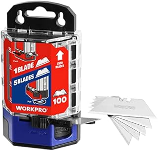 WORKPRO Utility Knife Blades, 100-Pack Utility Blades Replacement with Dispenser, SK5 Carbon Steel, Red