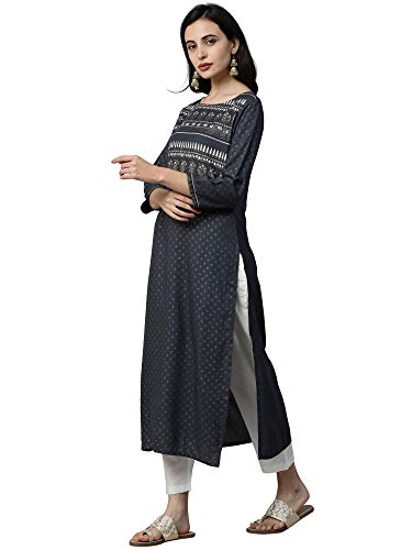 Image of INDO ERA Women's Cotton Floral Straight Kurta(IE13KT0GY1730)