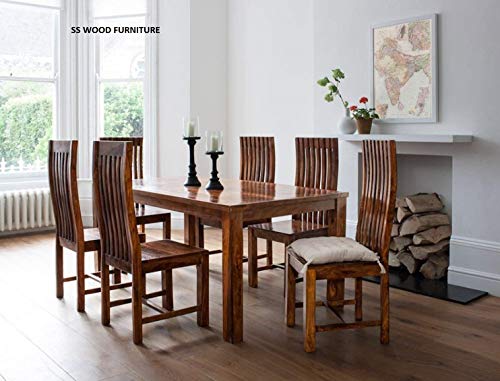 Image of Sheesham Solid Wood Six Seater Dining Table Set (Brown)