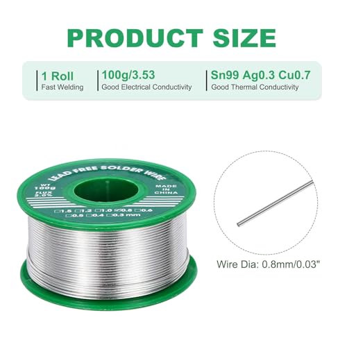 Image of MECCANIXITY Rosin Core Solder, 100g Tin Solder Wire Flux Core Solder 0.8mm for Electrical Soldering, Sn99.3 Cu0.7