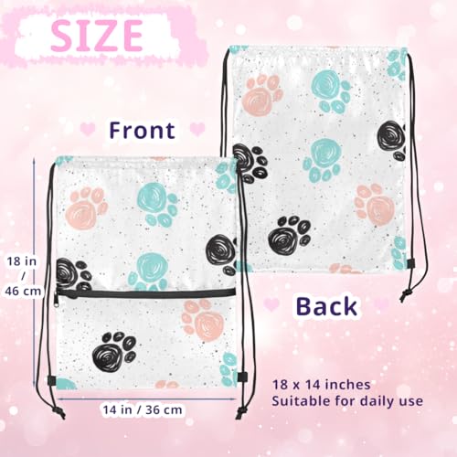 Dog Paw Pattern Drawstring Bag Drawstring Backpack Waterproof Smooth Sport Draw String Back Bag Gym Camping Beach Bag for Men Women2