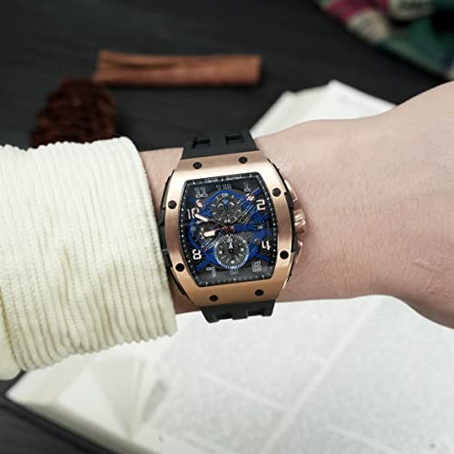 Image of Tsar Bomba Mens Watches Quartz Wristwatch for Men Waterproof 50M Analog Luxury Tonneau Chronograph Calendar Date Men's Dress Business Work Watch Gift for Men