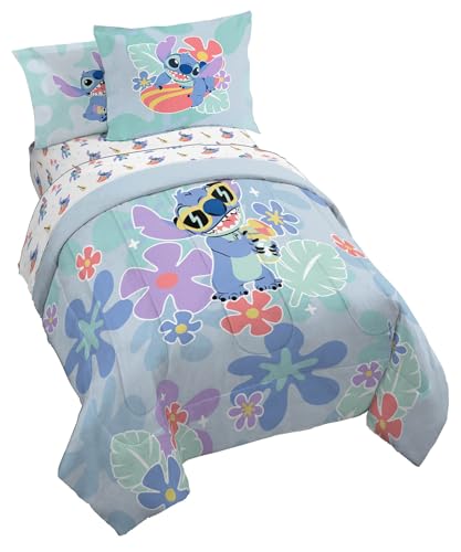 Jay Franco Disney Lilo and Stitch Twin Size Comforter Set - 5 Piece Bedding Includes Sheet Set & Pillow Covers - Super Soft Tropical Bedding