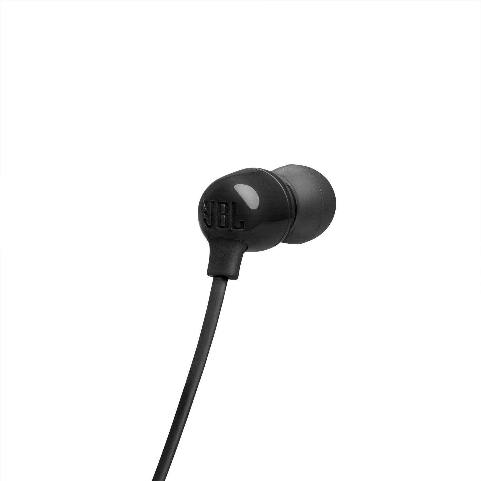 JBL Tune 135BT bezprzewodowe słuchawki douszne Bluetooth z mikrofonem z 3 przyciskami, pilotem zdalnego sterowania i płaskim przewodem, czarne