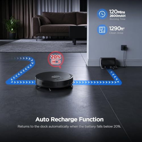 Image of Robot Vacuum and Mop Combo, 8000Pa Strong Suction 2 in 1 Vacuum Robot with Mopping, with Schedule, Wi-Fi /App /Remote, Self-Charging, Slim, Ideal for Hard Floor, Pet Hair, Low-Pile Carpet