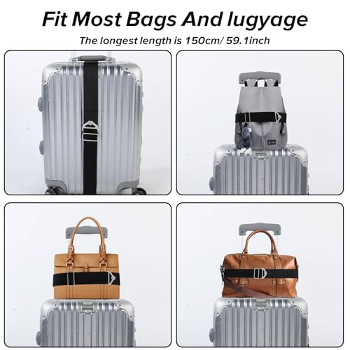 Image of Tyqour Luggage Strap Suitcase Belts Adjustable 2-in-1 Luggage Belt Straps to Connect Two Suitcases Travel Belt for Luggage Accessories Personalized Airport Travel Accessories(Black)