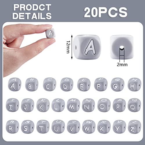 BEEFLYING 20 Grey Silicone Cube Dice Alphabet Beads - 12mm Square, Large Hole, Letter E, for Jewelry Making - Image 2