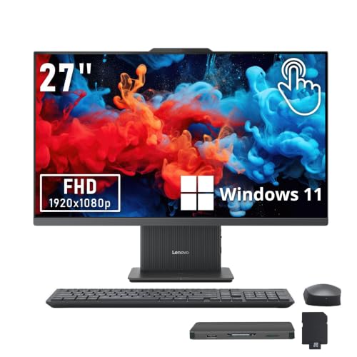 Image of Lenovo Ideacentre 27 inch FHD Touch All-in-One Desktop, AMD Ryzen 5 8645HS, 32GB DDR5, 3TB Storage (2TB SSD+1TB Docking Station), AMD Radeon 760M, Wireless Charging Base, Keyboard & Mouse, Win11, Gray
