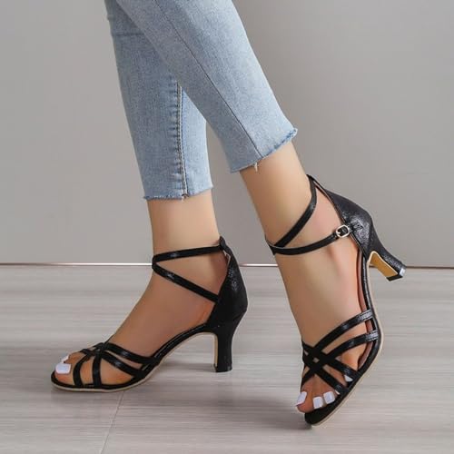 Women's Strappy High Heeled Sandals Open Toe Ankle Strap Heels Comfy Weddings Shoes Comfortable Dressy Cute Trendy Heeled Sandals Short Thick Slingback Heels4