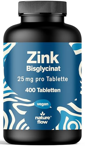 Zink Tabletten hochdosiert 25mg - 400 Tabletten hochdosiert mit Zink-Bisglycinat - Vegan und produziert in Deutschland - Laborgeprüft - Verpackung kann variieren