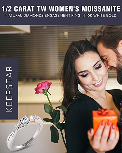 1/2 Carat TW Women's Moissanite and Natural Diamonds Engagement Ring in 10k White Gold4