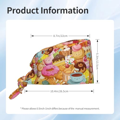Image of Working Cap Scrub Cap with Sweatband Adjustable Unisex Tie Back Hat for Cleaning Farm Nursing