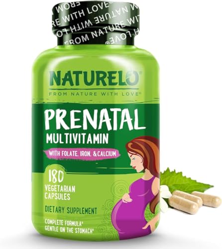 NATURELO Prenatal Multivitamin - Natural Vitamins & Minerals - Active Folate, Iron & Calcium - Essential Nutrients During Pregnancy & Conception - No GMOs - 180 Vegan Capsules | 2 Month Supply