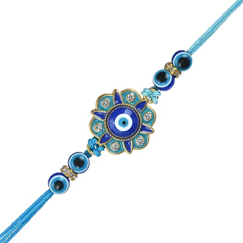 Image of eCraftIndia Flower Evil Eye Rakhi for Brother Bhaiya Bhai with Best Bro Ever Fridge Magnet | Roli Chawal Pack