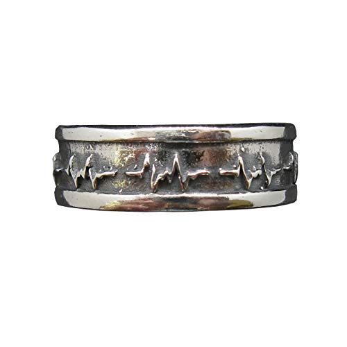Bague en argent sterling large 8mm anti-déformation motif cardiogramme