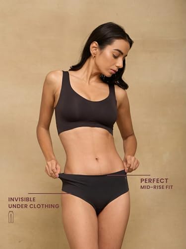 Image of Krvvy Women Seamless Mid-Rise Thong Underwear- Ultrasoft, Breathable, Lightweight & Invisible Underwear with 100% Cotton Gusset Panty