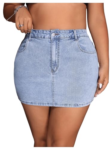 Floerns Women's Plus Size High Waisted Denim Mini Skirt Casual Jean Skirts with Pockets